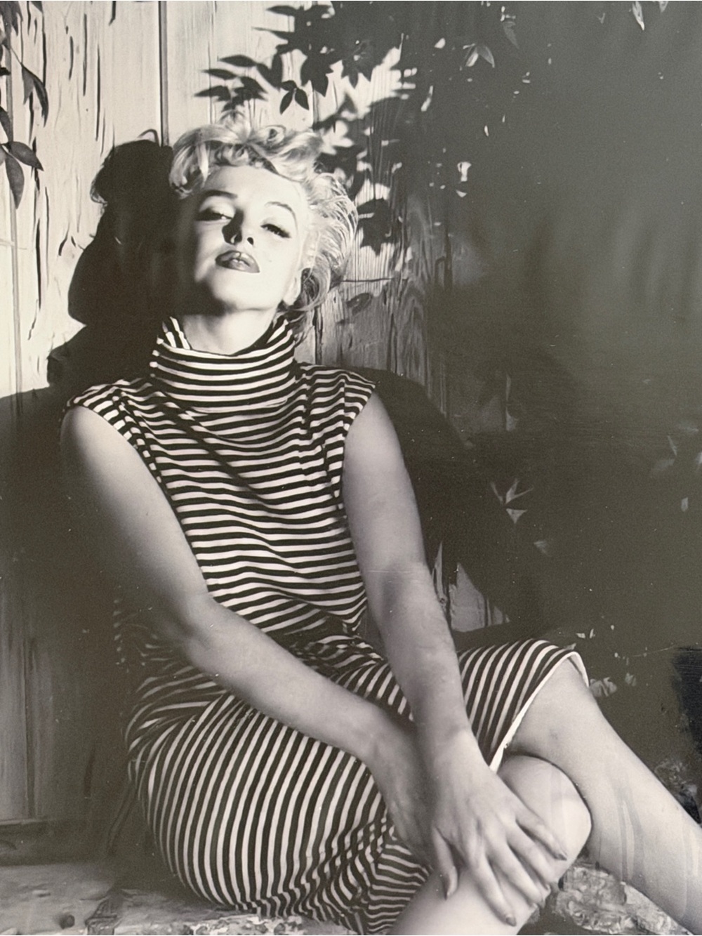 8x10 Black and White Marilyn Monroe Photo Stripped Dress